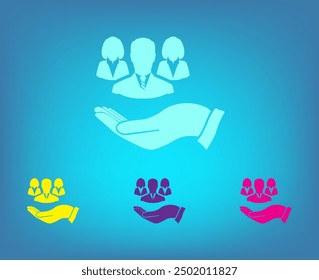Ilustración del grupo plano de Personas en la mano, icono de Vector 