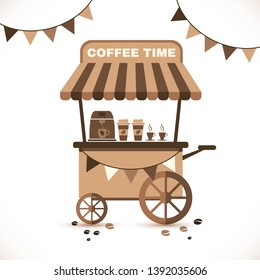 Illustration Flat Icon Cart of Coffee Isolated on White Background.
