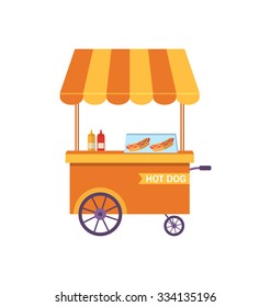 Illustration Flat Icon Cart of Hot Dog Isolated on White Background - Vector