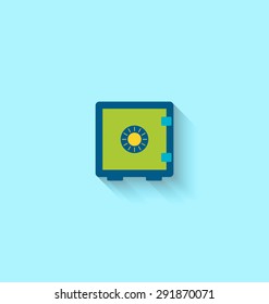 Illustration Flat Icon of Closed Safe with Long Shadow, Modern Style - Vector