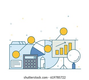 Illustration of flat icon design for finance, accounting and business concept using in a website, report or presentation.
