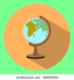 Illustration flat icon of globe with long shadow style - vector