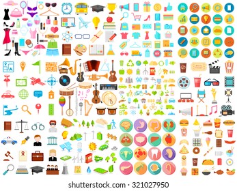 illustration of flat icon jumbo collection of education,medical,music,food,beauty,shopping, business and environment