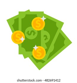 Illustration of Flat icon. Icon of money. A graphic element on the subject casino. Icon or sign isolated on white background. Illustration of money in flat style.