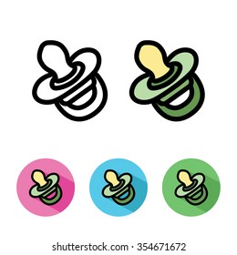 Illustration. Flat icon with pacifier. Pink, blue, green