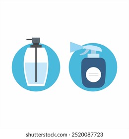 Ilustración de aerosol de icono plano y suavizante de tela de perfume y suavizante de ropa. El spray representado es un spray de prensa y spray con una palanca de mano