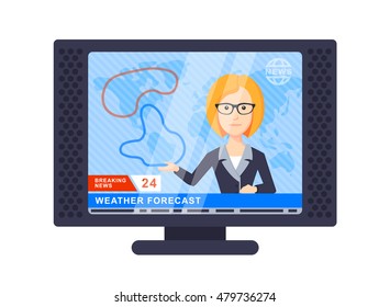 Illustration of Flat icon. Icon of TV. A graphic element on the subject of news. Icon or sign isolated on white background. Illustration of tv on flat style.