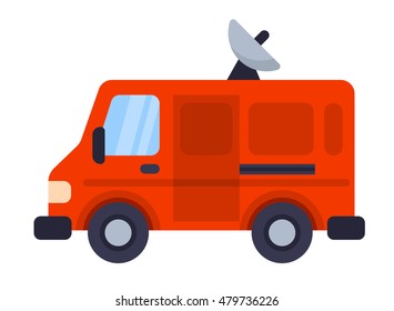 Illustration of Flat icon. Icon of TV van. A graphic element on the subject of news. Icon or sign isolated on white background. Illustration of tv van on flat style.