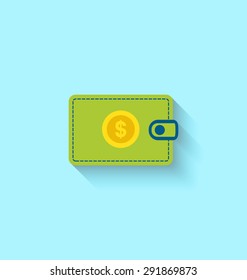 Illustration Flat Icon of Wallet with Long Shadow, Modern Style - Vector