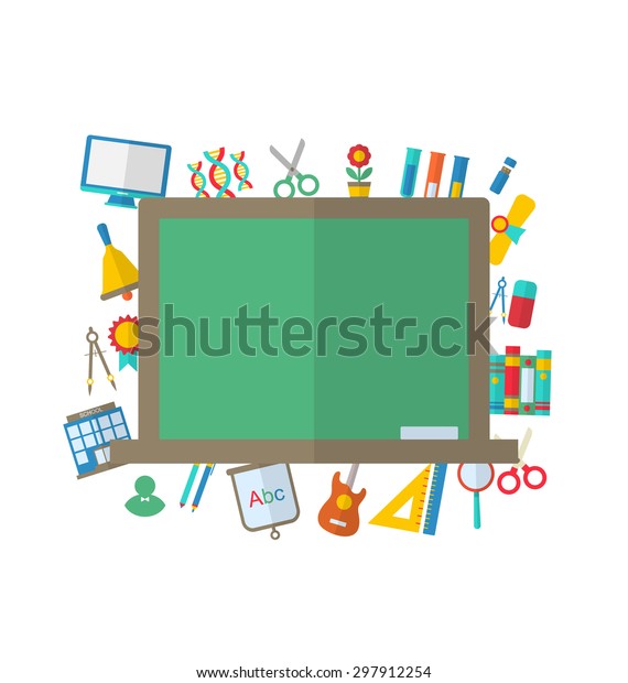 Illustration Flat Icons of Blackboard and\
other Elements and Objects for High School -\
Vector