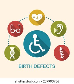 Illustration Flat Icons Disabled with Limited Opportunities and Birth Defects - Vector