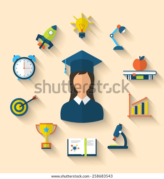 Illustration Flat Icons Graduation Objects High Stock Vector (Royalty ...