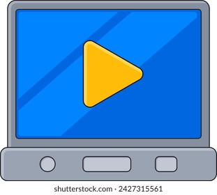 illustration of a flat image of a multimedia icon, video player in the monitor, creative drawing 
