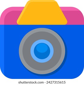 illustration of a flat image of a multimedia icon, colorful digital camera application, creative drawing 