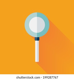 Illustration of Flat loupe icon over yellow