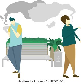 illustration of flat man smoking in the park