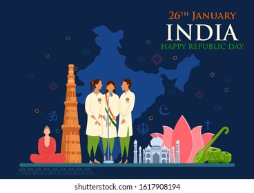 Illustration Of Flat Minimal Simplistic Background For 26 January Happy Republic Day Of India