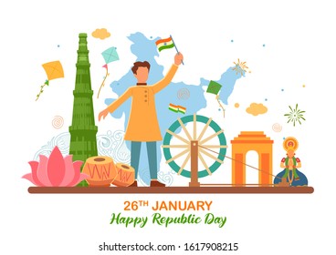 ilustración de un fondo simplista mínimo plano para el 26 de enero Feliz Día de la República de India