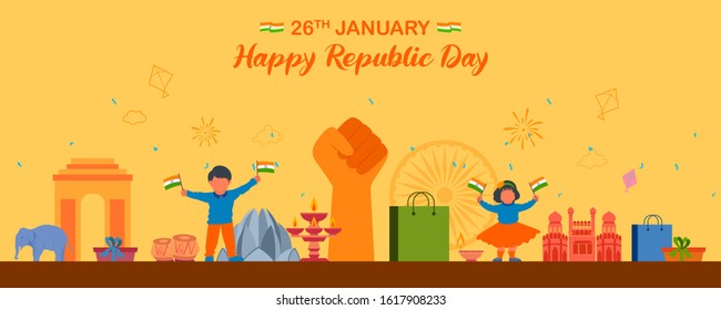 illustration of flat minimal simplistic background for 26 January Happy Republic Day of India