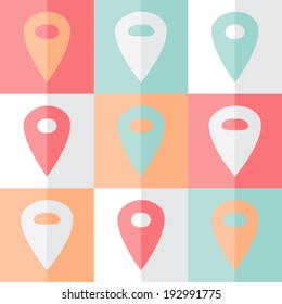 Illustration of Flat mint pink pin icon set