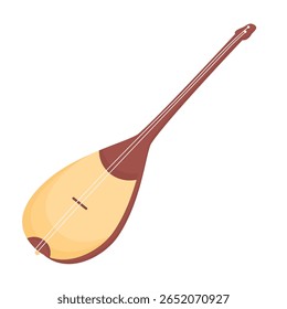 Illustration of Flat Musical Instrument Dombra, Long Necked Lute with Two Strings for Central Asian Cultural Music in Simple illustration