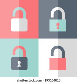 Illustration of Flat open padlock icon set