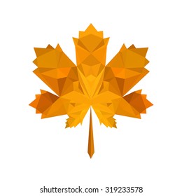 Illustration of flat origami autumn leaf isolated on white background