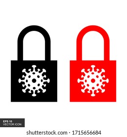 Illustration of a flat padlock style with a coronavirus symbol. Vector illustration.
