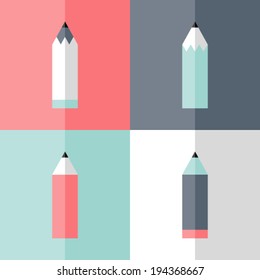 Illustration of Flat pencil icon set