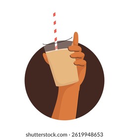 Ilustração de pessoas planas, Mão com café no café ou cafeteria isolado no fundo branco. Mão com xícara de café em estilo plano.