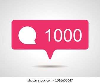 illustration of flat pink chiliad like comment social media icon on grey background