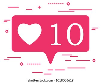 illustration of flat pink ten like heart social media icon on white background with line art