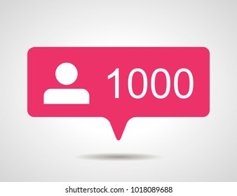 illustration of flat pink thousand like followers social media icon on grey background