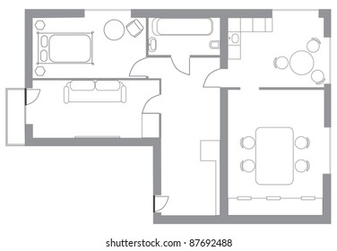 illustration with flat plan isolated on white background