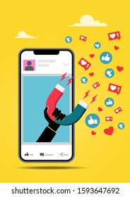 Illustration in flat simple style - influence marketing concept - promotion services and goods for his followers online