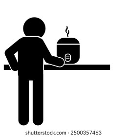 illustration of flat stick figure character cooking rice