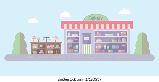 Illustration in flat style. Bakery shop.