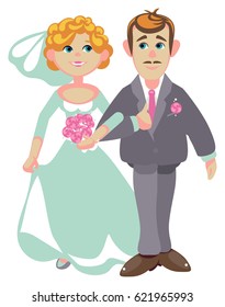Illustration in flat style. The bride and groom in wedding dresses