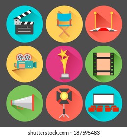 illustration of flat style movie and film icon set