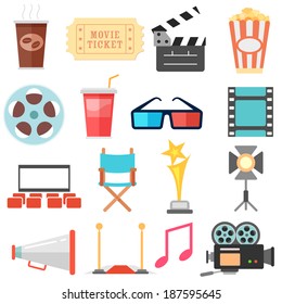 illustration of flat style movie and film icon set