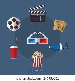 illustration of flat style movie and film icon set