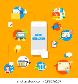 illustration of flat style online education, retail, business and communication