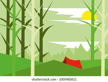 Illustration in flat style travel and camping in pastel colors