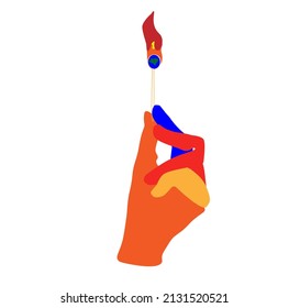 Illustration flat symbolic stylish female hand holding a match (whole world) that burns