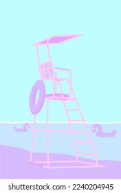 illustration flat vector graphic of life guard tower perfect for posters, pamphlets, wall hangings, designs, decorations, wallpapers, and advertisements 