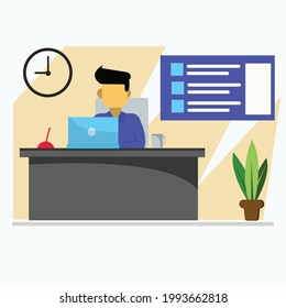 ilustración de vector plano de trabajo de empresario en la oficina