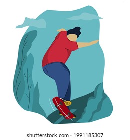 Illustration Flat Vector of Man Playing Skateboard Perfect for Background,Poster,Banner Design etc.