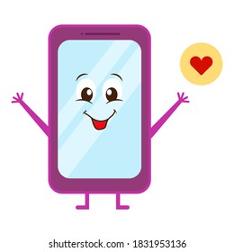 Ilustración Vector plano sonrisa y amor en los caracteres de teléfono móvil
