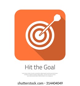 Illustration of Flat Vector Target Hit the Goal Icon with Long Shadow. Dartboard Success bullseye Icon for your Smartphone App