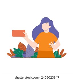 illustration flat woman with floral behind